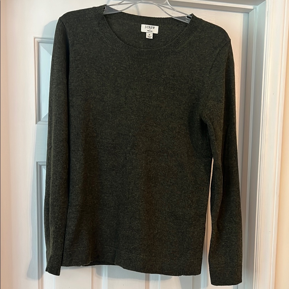 J. Crew Factory Hunter Green Wool & Cotton Blend Teddie Crew Neck Sweater Small